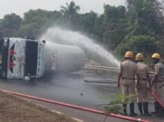 ಕಟಪಾಡಿ ಬಳಿ ನಿಯಂತ್ರಣ ತಪ್ಪಿ ಮಗುಚಿ ಬಿದ್ದ ಎಲ್ಪಿಜಿ ಟ್ಯಾಂಕರ್…!!
