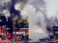 ಕಾರು-ಖಾಸಗಿ ಬಸ್ ಮುಖಾಮುಖಿ ಡಿಕ್ಕಿ, 6 ಮಂದಿ ಸಜೀವ ದಹನ: ಬಸ್ನಲ್ಲಿದ್ದ ಹಲವರಿಗೆ ಗಂಭೀರ ಗಾಯ