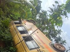 ಶಾಲಾ ಬಸ್ ಪಲ್ಟಿ : ಎಂಟು ಮಂದಿ ವಿದ್ಯಾರ್ಥಿಗಳಿಗೆ ಗಾಯ…!!