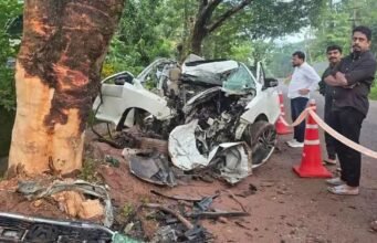 ಕೇರಳ : ಕಣ್ಣೂರಿನಲ್ಲಿ ಮರಕ್ಕೆ ಢಿಕ್ಕಿ ಹೊಡೆದ ಕಾರು; ನಾಲ್ವರು ಸಾವು ..!!
